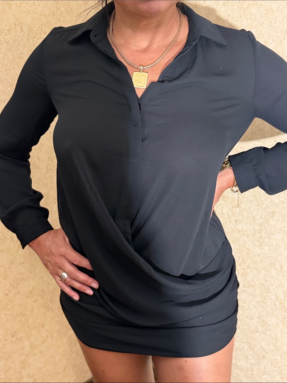 Krisa Women's Black Button-Down shirt dress size XS
